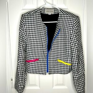 Vintage Ashley Brook Women Sz 14 Plaid checkered Zip Blazer Cropped‎ Jack…